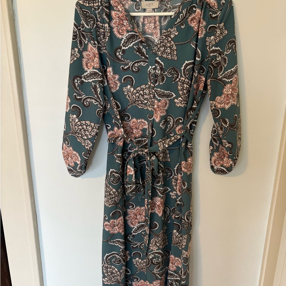 Loft midi Green/Slate Gray Floral Dress